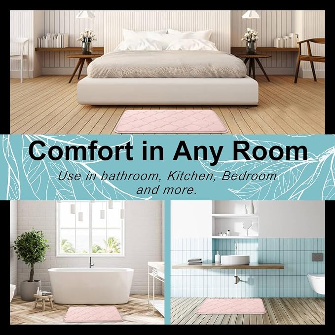 OLANLY Memory Foam Bath Mat Rug 47x17, Ultra Soft and Absorbent Bathroom Rugs, Non-Slip, Comfortable, Machine Washable Bath Carpet for Bathroom Floor, Tub, Shower and Home Decor Accessories, Pink