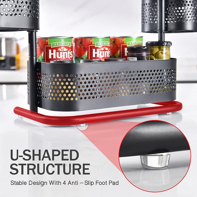 3 Tier Bathroom Counter Organizer, Rotating Countertop Vanity Storage Cabinet with Standing Shelf, Cosmetic Holder for Skincare & Makeup, Kitchen Spice Rack, Bedroom Nightstand Organizer, Black