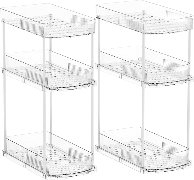 Yieach 2 Pack 13.8″ Deep 3 Tier Under Sink Storage Organizer,Large Pull Out Bathroom Organizers and Storage,Slide Out Acrylic Undersink Storage Shelf,Kitchen Under Sink Organizer for Cleaning Products