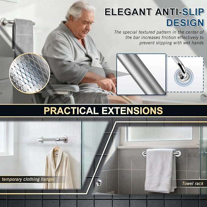 supregear Grab Bars for Bathtubs and Showers, Anti Slip Bathroom Grab Bars for Seniors, 304 Stainless Steel Safety Shower Handle, Toilet Handicap Elderly Assist Bathroom Wall Handle, 12 inch