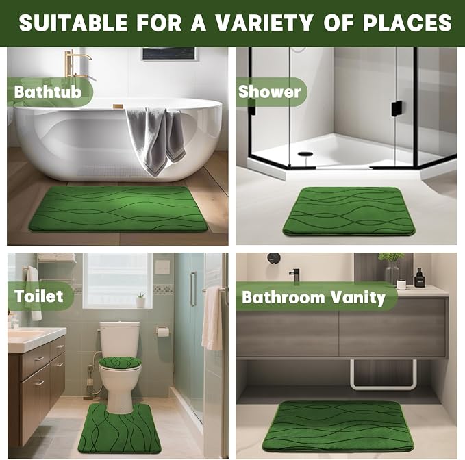 YIHOUSE Memory Foam Bathroom Rug Sets, Glass Green, 5 Pieces | Ultra Soft, Absorbent, Non-Slip, Machine Washable