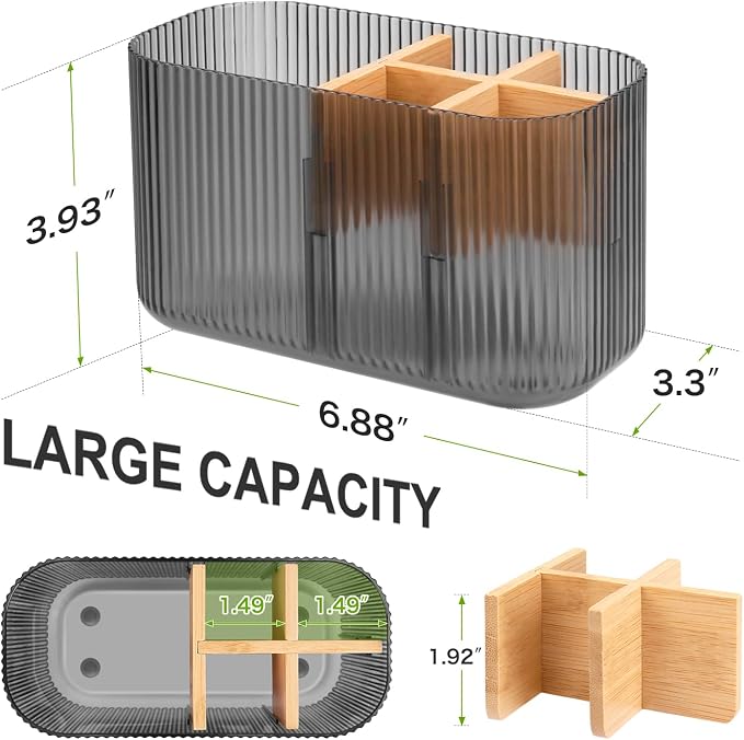 GFWARE Black Bathroom Accessories - 5 Slots Toothbrush Holders for Bathrooms Sink Organizer Countertop Kids Bathroom Storage Caddy Decor