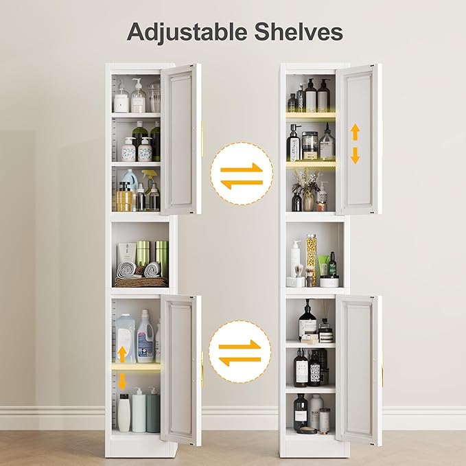 Ckzbx Tall Narrow Storage Cabinet 66.93" H Tall Bathroom Cabinets Metal Pantry Cabinet, 4 Adjustable Shelves for Kitchen, Home Office, Living Room, Dinning Room (12 inches Wide White)