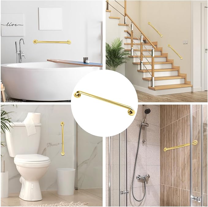 Tatuo 4 Pack Showers Grab Bars for Bathtubs 304 Stainless Steel Bathroom Safety Handrails Anti Slip Handles Grab Bars for Elderly, Senior, Pregnant (Gold,16 Inch)