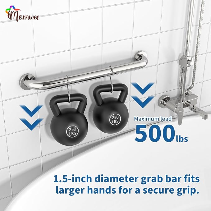2 Pack 24 Inch Shower Grab Bar, iMomwee Chrome Stainless Steel Bathroom Grab Bar Handle, Bathroom Shower Balance Bar,Safety Hand Rail Support,Handicap Elderly Senior Assist Bath Handle(1.5" Diameter)