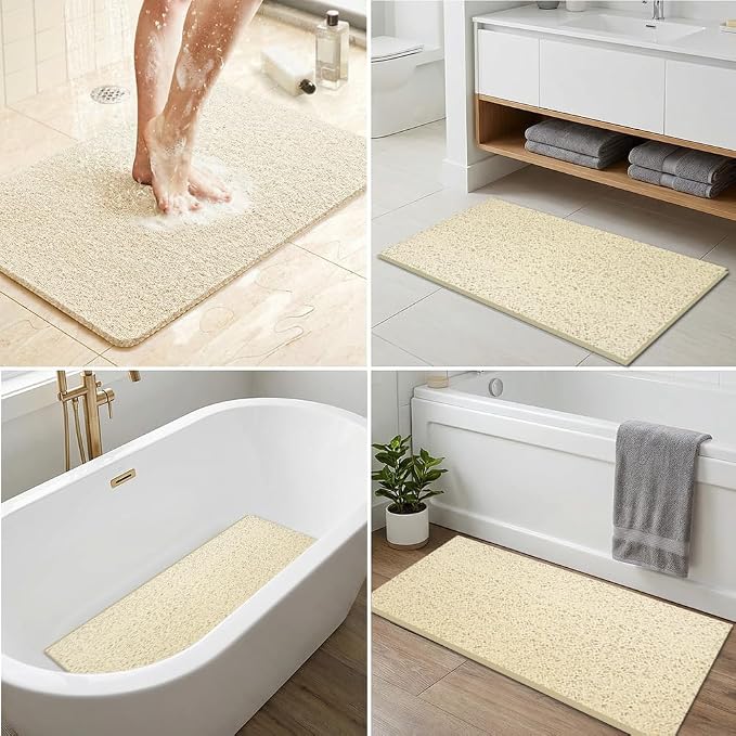 40 x 16 Inch Non Slip Bathtub Mat Extra Long Bathtub Mat, Soft PVC Loofah Bathroom Mats with Drain for Wet Areas, Quick Drying