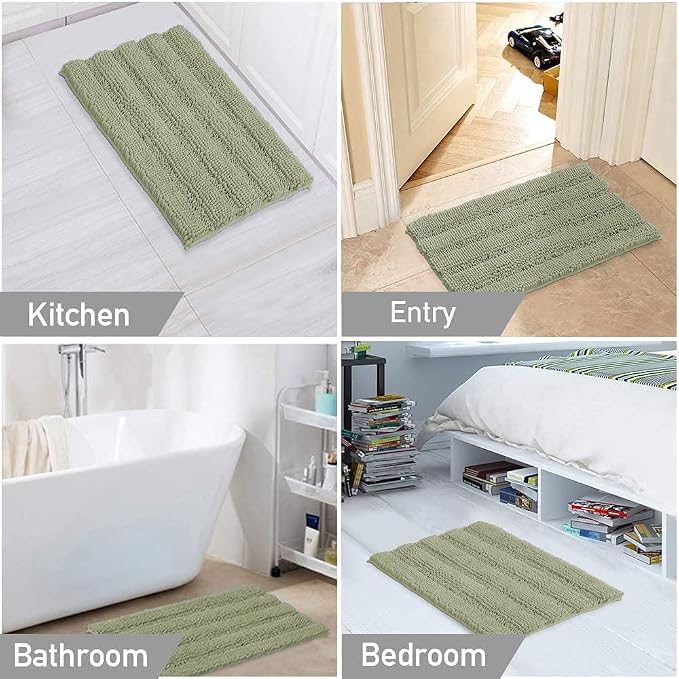 Turquoize Chenille Bathroom Rugs Non-Slip Bath Mats for Bathroom Super Absorbent Shaggy Rugs for Tub Shower Toilet Plush Bath Rug Plus U Shaped Rug (Standard: 20" x 32" and 20" x 20" U), Eucalyptus
