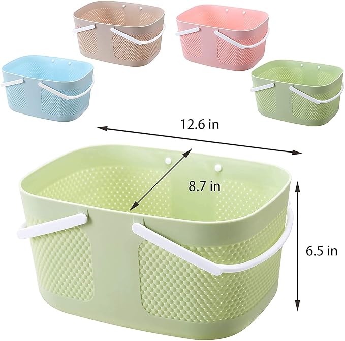 Shower Caddy Basket, Portable Large Capacity Thickened Plastic Organizer Storage Tote with Handles Drainage Toiletry Bag Bin for Bathroom, College Dorm Room Essentials, Kitchen, Camp, Gym, Green