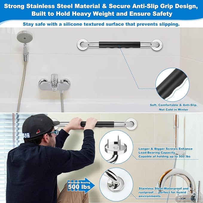 3 Pack Grab Bars for Bathtubs and Showers, 16-Inch and 12-Inch Anti-Slip Bathroom Shower Grab Bars for Seniors Wall, Safety Handicap Grab Bars Stainless Steel,Shower Handle for Elderly