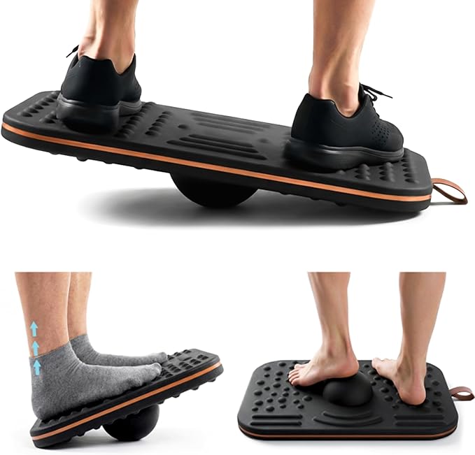 Balance Board for Standing desk, 2-in-1 Dual-Sided Balance Stability Trainer & Anti-Fatigue Standing Mat,Calf Stretcher,for Home,Gym,Office
