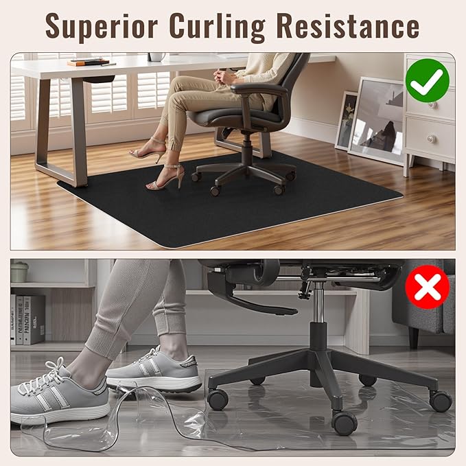 Sycoodeal Office Chair Mat for Hardwood Floor,Slip Resistant Floor Mat for Office Computer Gaming Chair,Heavy Duty Floor Protector for Rolling Chairs,Easy to Clean,Black(40"x48")