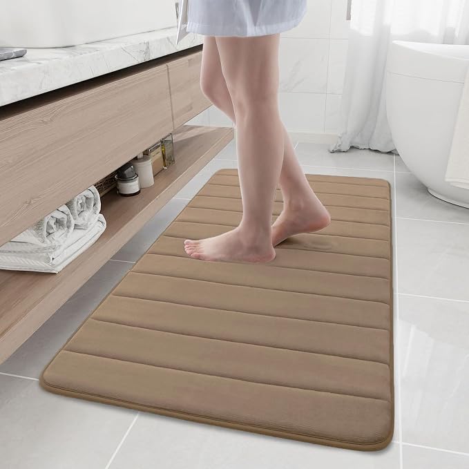Buganda Memory Foam Bath Mat, 47" x 24", Ultra Soft and Non-Slip Bathroom Rugs, Water Absorbent and Machine Washable Bath Rug Runner for Bathroom, Shower, and Tub, Mocha
