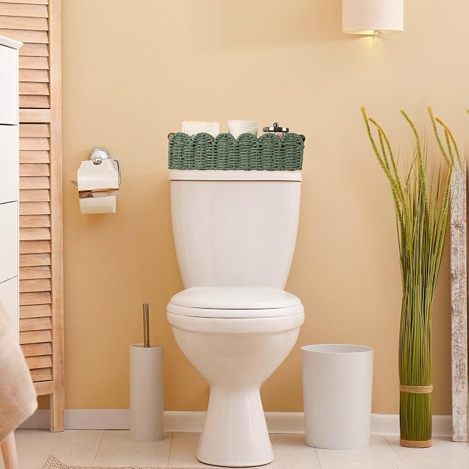 Toilet Paper Storage Basket Bathroom Counter Organizer Wicker Baskets for Organizing Cute Basket for Apartment Bedroom Nursery Room Kitchen Bathroom Decor-Green
