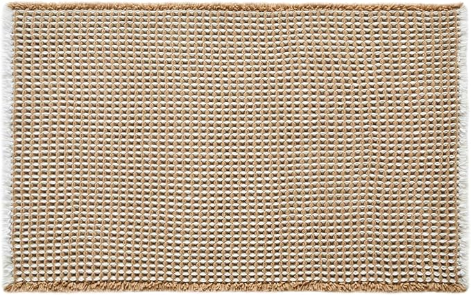 TYUU Waffle Bath Mat, Boho Bathroom Rugs Non Slip Washable Super Absorbent Quick Dry Bath Mat Farmhouse Bathroom Decor, 36"x24" Khaki and White