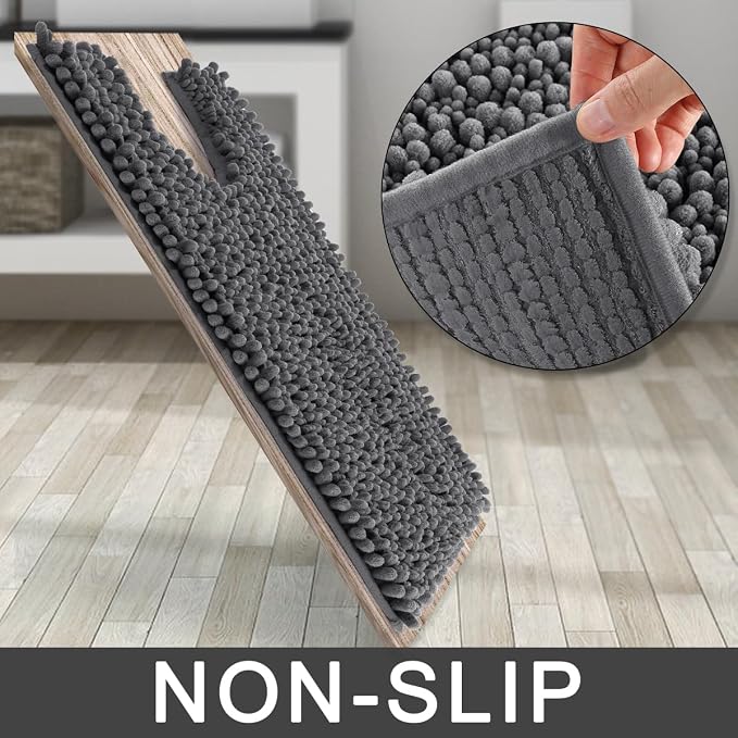 Yimobra Toilet Rug U Shaped Washable 24x24 Inch - Ultra Soft Absorbent Chenille Bath Rugs for Toilet, Quick Dry & Machine Washable, Non Slip Contour Bathroom Mat, Dark Gray