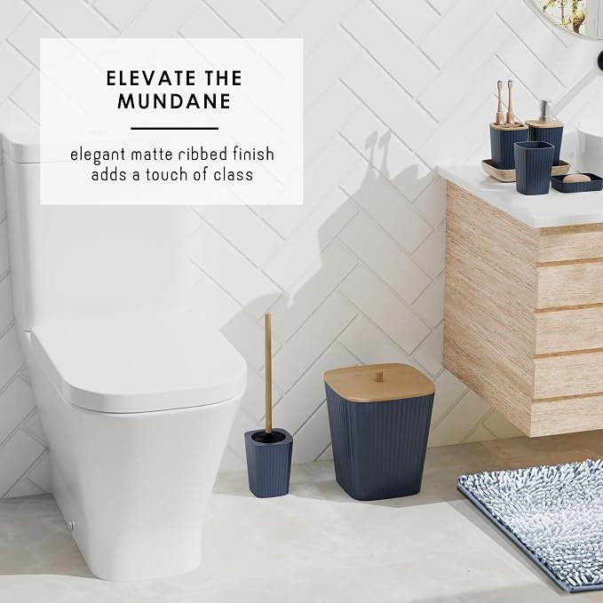 Clara Clark Bathroom Accessories Set - Bathroom Set, Bathroom Sets with Shower Curtain and Rugs, Shower Curtain Set with Bathroom Trash Can - Ombre Navy - 22PC