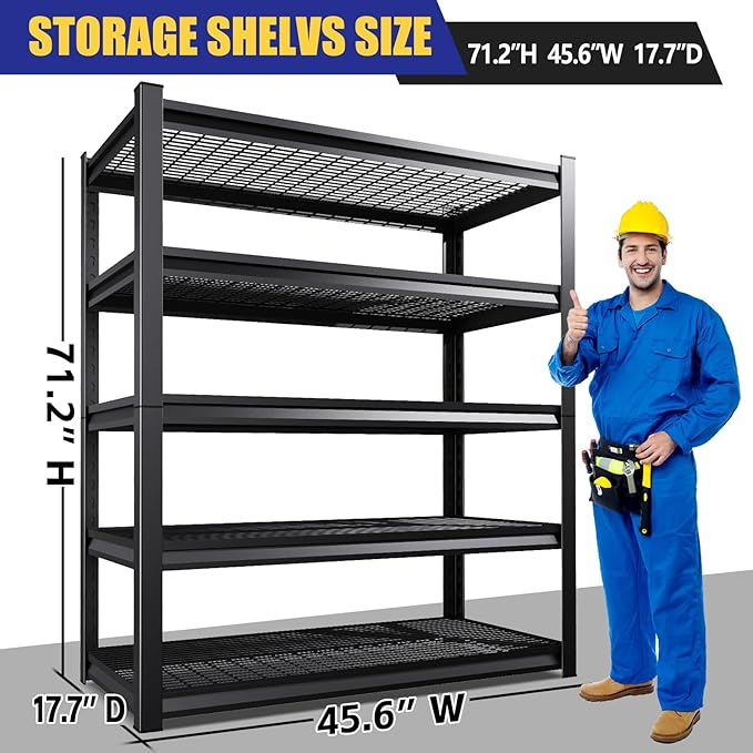 Garage Shelving-3000 lbs 5 Tier Storage Shelves, Adjustable Heavy Duty Metal Shelving Unit and Storage Large Wire Rack, Utility Steel Shelf for Warehouse Industrial Pantry Basement 71"x46"x18"