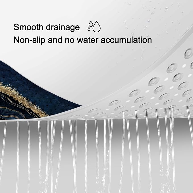 LNOND Marble Bath Tub Mat Non Slip, Extra Long 40 X 16 Inch Anti Slip Mat for Bathtub, Blue Luxury Marble Shower Mat with Drain Holes and Suction Cups, Machine Washable