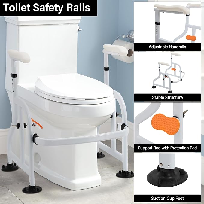 Neoaider Toilet Safety Rails with Adjustable Handrails, 300 Lbs Weight Capacity Toilet Rails, Toilet Safety Frames & Rails for the Elderly, Pregnant Women, Patients