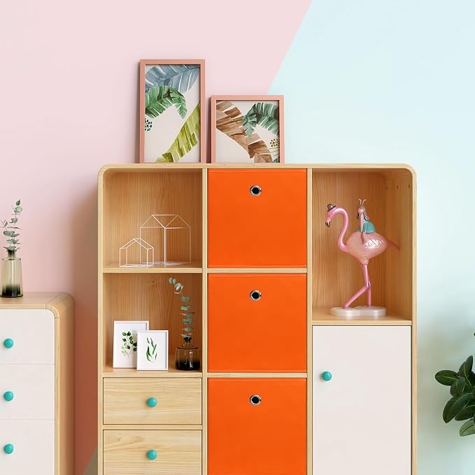 Foldable Storage Cubes Bins ,11 Inch Cloth Storage Cube Fabric Storage Box Cubes Organizer Baskets with Dual Handles for Home Organizer Set of 8 (Orange)