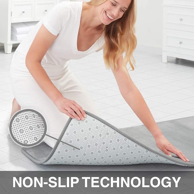 Memory Foam Bath Mat Non Slip Absorbent Super Cozy Velvet Bathroom Rug Carpet (20 inches X 32 inches, Grey)
