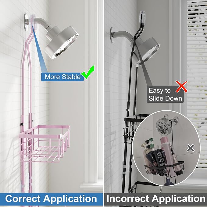 Shower Caddy, Upgraded Extended Length Shower Caddy Over Showerhead No Blocking to Shower Head, Rustproof Shower Organizer with Hooks Shampoo Soap Holder, Bathroom Large Hanging Shower Caddy