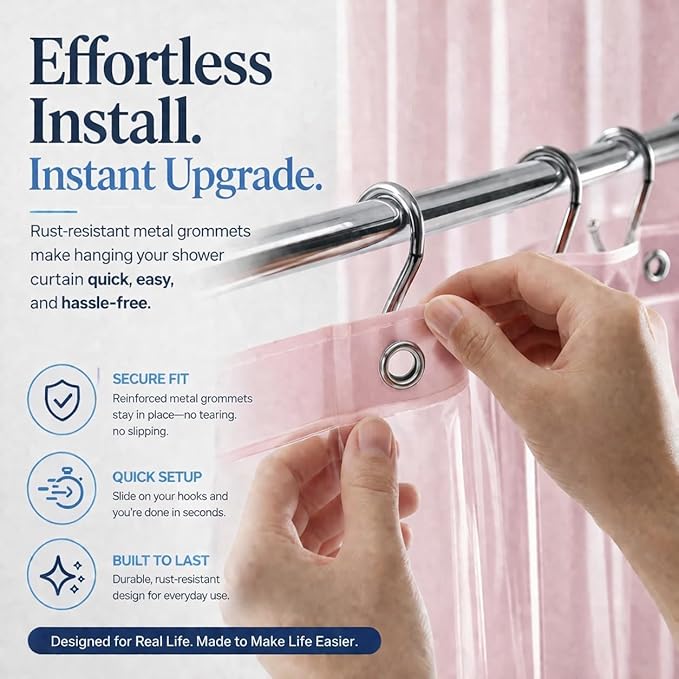 EHZNZIE Pink Shower Curtain Liner 72x72, PEVA Waterproof Bath Curtain, No Chemical Smell, 3 Weighted Magnets, Durable with Rustproof Metal Grommets