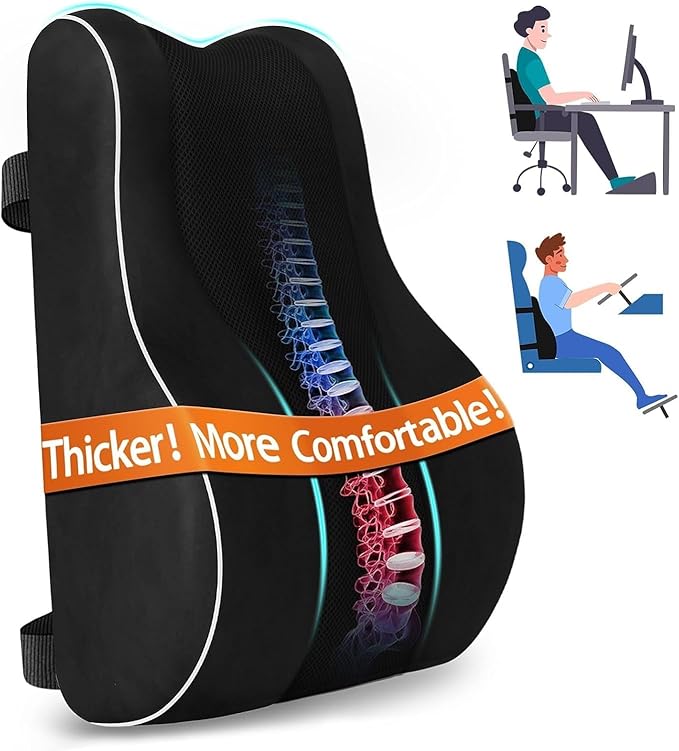 CloudBliss Ergonomic Lumbar Support Pillow – Memory Foam for Lower Back Pain Relief, Adjustable Straps & Mesh Cover for Office, Gaming, Car Seat & Home Essentials (XL, Black)