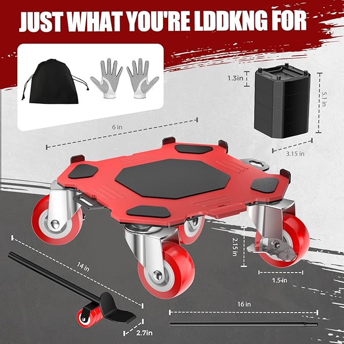 Upgraded Furniture Dolly Movers 5 Wheel Heavy Duty 2000LBS Capacity Carbon Steel Panel 360° Rotating Casters Furniture Slider for Sofa Refrigerator Piano (Red, 6in)