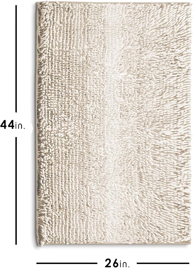 Hearth & Harbor Bathroom Rugs, Chenille Bath Mat - Machine Washable Bath Mats for Bathroom Non-Slip Backing Rubber, Quick Dry Bathroom Mat, 26 x 44 - Ombre Beige
