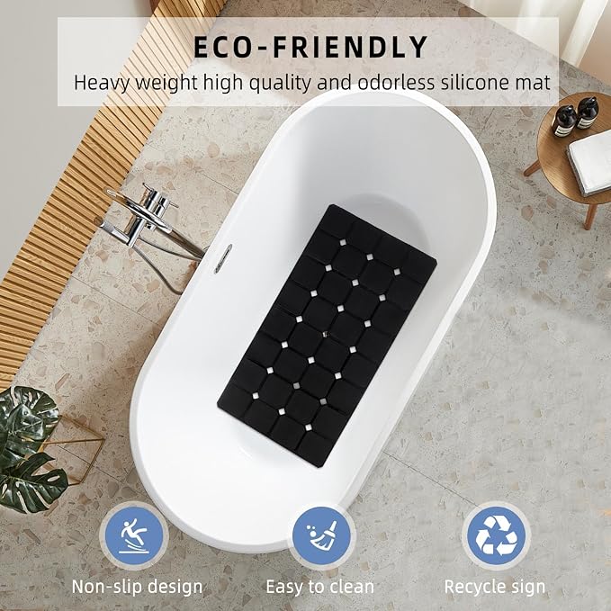 Bathtub Mat 15" x 28" – Non-Slip Foldable Tub Mat with Strong Suction Cups & Large Drain Holes, Durable & Eco-Friendly, for Smooth Surfaces, Ideal for Seniors, Adults, Black