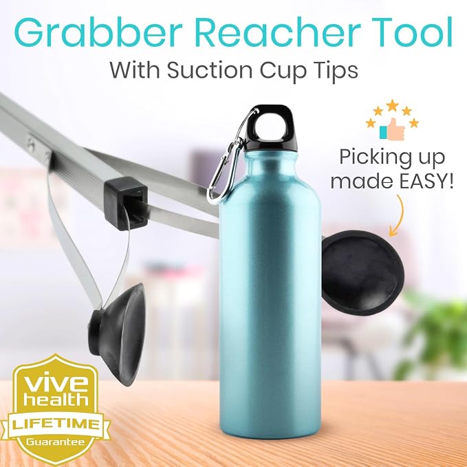 Vive Suction Cup Grabber Reacher 32" (2 Pack) - Elderly Grab It Reaching Pickup Tool Heavy Duty for Seniors - Trash, Sticks, Litter Picker Upper - Extra Long Reach Handle & Handy Extension Arm Claw