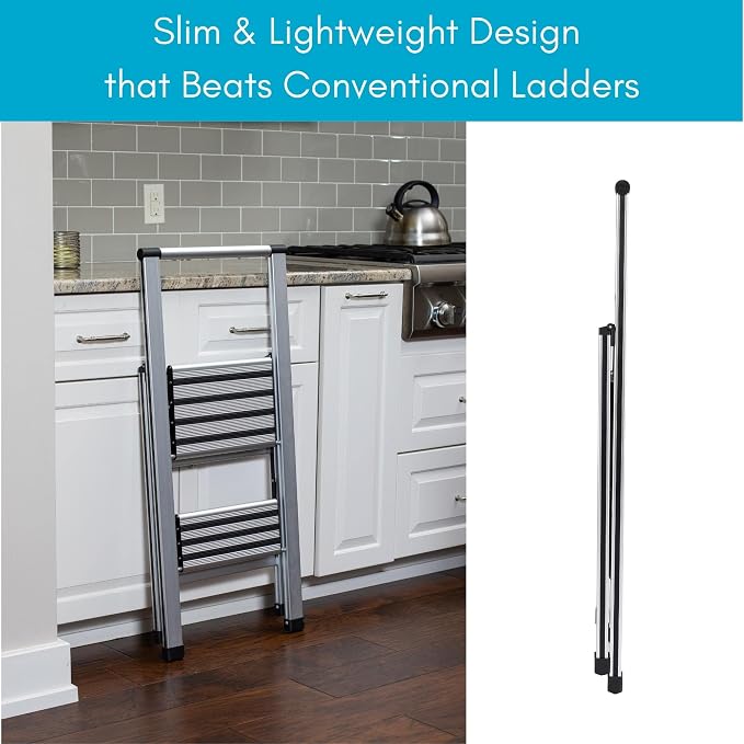BIRDROCK HOME 2 Step Ladder | Folding Anti-Slip Step Stool, 250 lb Capacity | Lightweight, Slim & Sturdy Design for Household, Kitchen, Garage, Indoor & Outdoor Use | Collapsible, Portable, Heavy-Duty