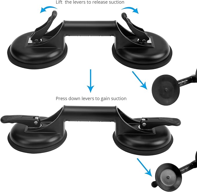 FCHO Glass Suction Cups Heavy Duty Aluminum Handle Holder Hooks to Lift Large Glass/Moving/Pad for Lifting/Dent Fixer (2 Pack)