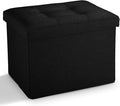LINMAGCO Small Storage Ottoman Stool Foot Rest Stool Under Desk Stool Short Folding Ottoman Linen Cloth Black 17X13X13IN