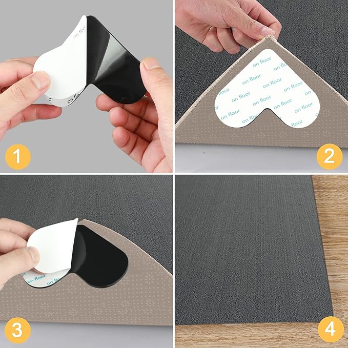 [12 Pack] Rug Pad Gripper, Double Sided Non-Slip Rug Pads Rug Tape Stickers Washable Area Rug Pad Carpet Tape Corner Side Gripper for Hardwood Floors and Tile