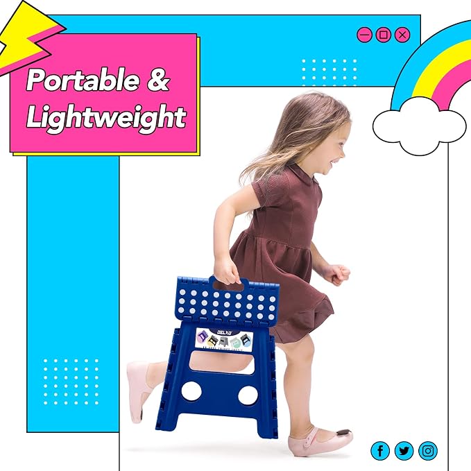 Delxo 13 inch 2 Pack Folding Step Stool, Non-Slip Foldable Stools Up to 300 LBS, Step Stool with Handle, Lightweight Collapsible stools for Kitchen, Bathroom, Bedroom, Garden (Blue)