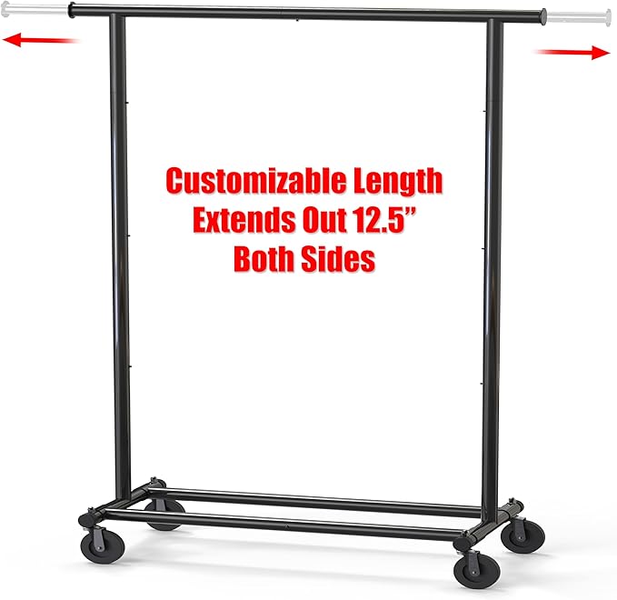 Simple Houseware Heavy Duty Clothing Garment Rack, Holds Up to 150 lbs, 42 to 67 Inches Extendable Rod, Black
