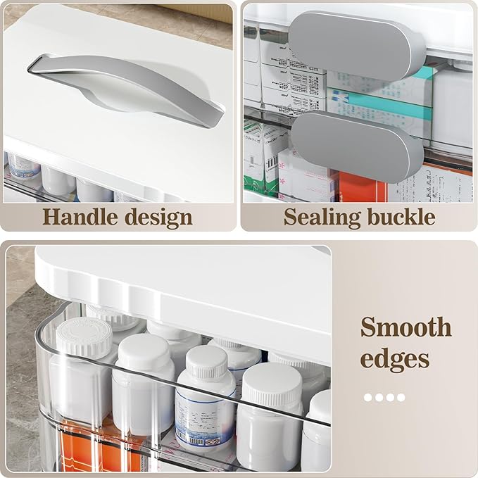 ARSTPEOE 4-Tier Medicine Organizer - Portable Medicine Cabinet with Plastic Handle, Multipurpose Medical Box, Empty First Aid Kit for Home