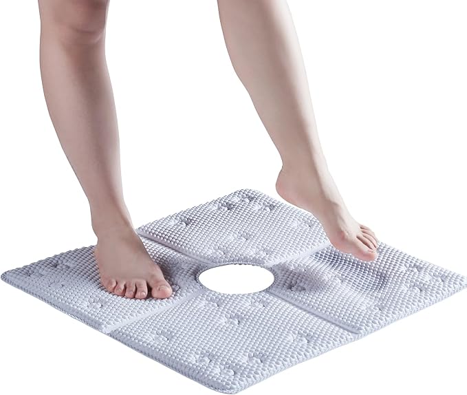 Webos Bathtub Mat Non Slip: Soft Safety Foam Bath & Shower Mat for Tub Suitable for Families 21 X 21Inch with Drain Holes and Suction Cups Massage Tub & Shower Mat for Bathroom (White)