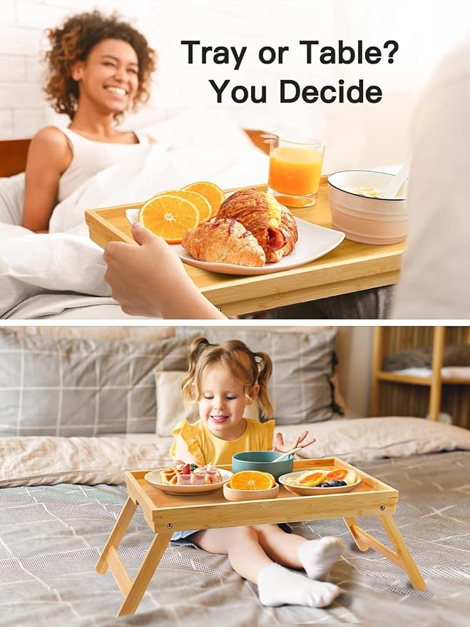 Bamboo Bed Tray Table with Foldable Legs, Breakfast Tray for Sofa, Bed, Eating, Working, Used As Laptop Desk Snack Tray by Pipishell