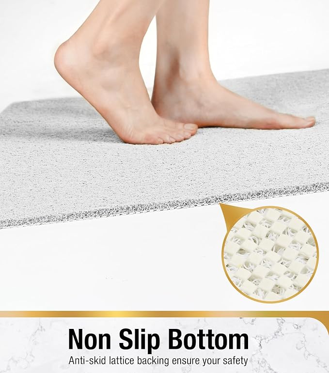HITSLAM Bathtub Mat Non Slip, 35 x 16 Inch Long Soft PVC Loofah Shower Mat, Bath Mat for Tub Without Suction Cups, Quick Drying Bath Tub Mat for Shower and Bathroom, Easy to Clean, White