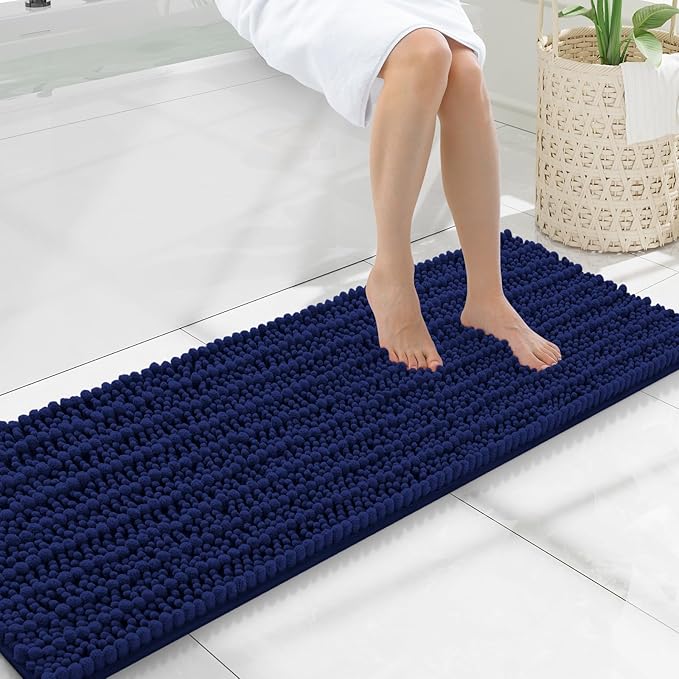 Smiry Bathroom Rugs Mat 47x17, Extra Soft Absorbent Chenille Bath Rugs, Non Slip Rubber Backing Machine Washable Quick Dry Bath Mats for Bathroom Floor, Tub, Shower, Home Decor Accessories, Navy Blue