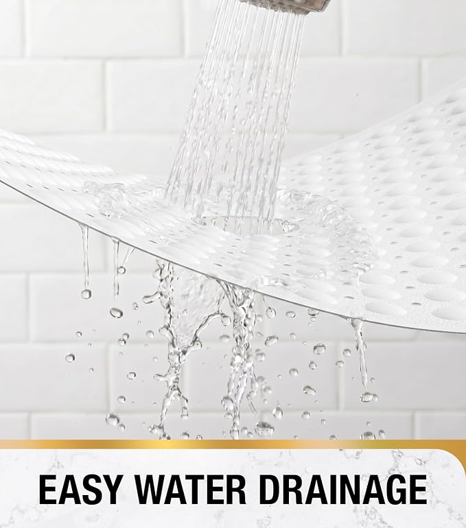 HITSLAM Shower Bathtub Mat Non Slip, 24"x 24" Bath Mat for Tub, Soft PVC Shower Mats for Inside Shower with Suction Cups and Center Drain Hole, Machine Washable Bathroom Floor Mat, White