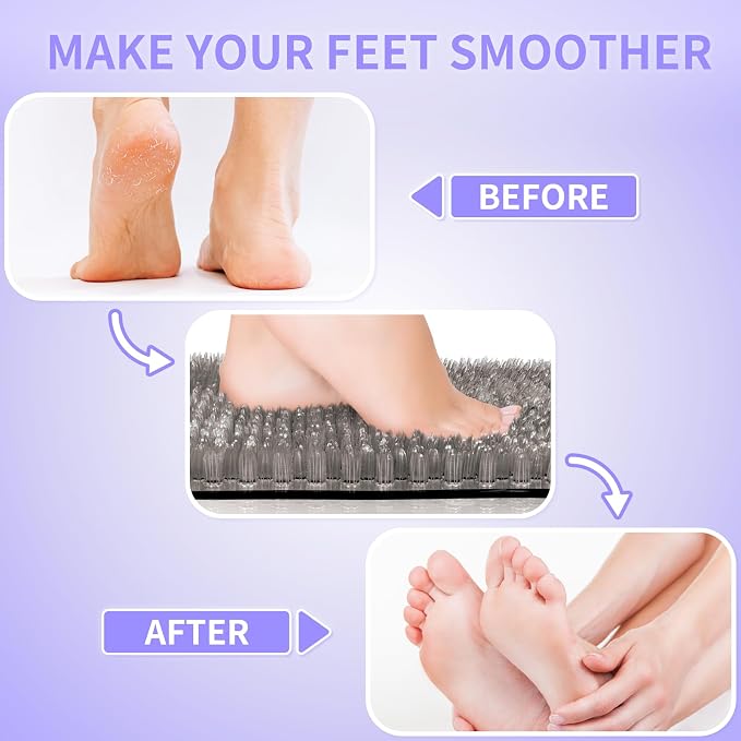 Yolife Shower Foot Scrubber Mat, Anti-Slip Bath Mat with Scrub Bristles, Soft Shower Foot Massager with Strong Suction Cups for Soothe Achy Feet,27.5'' x 15.7''