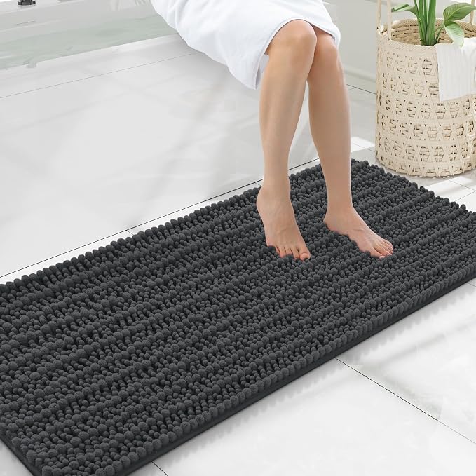 Smiry Bathroom Rugs Mat 47x20, Extra Soft Absorbent Chenille Bath Rugs, Non Slip Rubber Backing Machine Washable Quick Dry Bath Mats for Bathroom Floor, Tub, Shower, Home Decor Accessories, Dark Grey