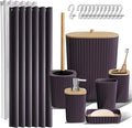 Clara Clark Bathroom Accessories Set - Bathroom Set, Bathroom Accessory Set, Shower Curtain Set, Toilet Brush, Trash Can & Soap Dispenser - Purple - 20PC