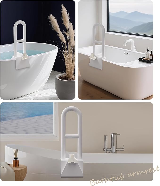 Bathtub Handle and Grab Bar, Bathtub Safety Rail with Non-Slip Grip for Seniors, Elderly, Fits 3.1 to 6.7 Inch Tub Walls, Supports 300 lbs