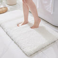 ILANGO White Bathroom Rugs 48" × 24" Non Slip & Super Absorbent Extra Thick Soft, Washable Bath Mat for Floor, Microfiber Plush Shaggy Bath Rug with Rubber for Bathtub Shower Room Sink