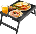 Bamboo Bed Tray Table with Foldable Legs, Breakfast Tray for Sofa, Bed, Eating, Working, Used As Laptop Desk Snack Tray by Pipishell (Black)